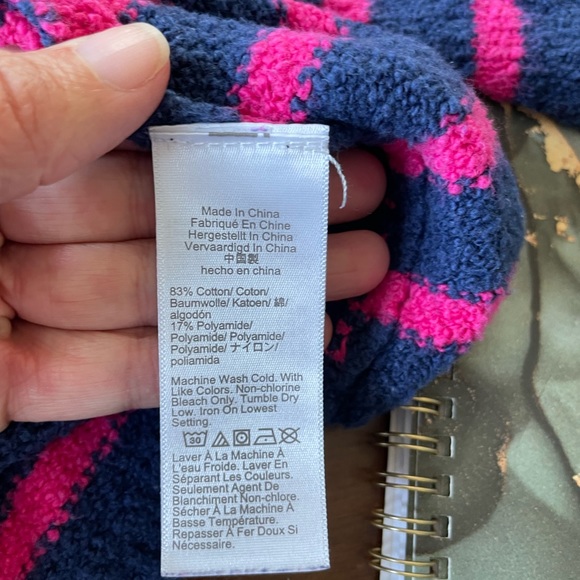 Jcrew Factory navy and hot pink stripped sweater. Size Large - Picture 6 of 7